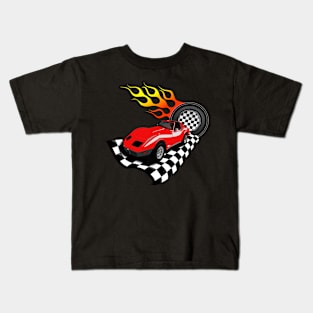 Racecar & Checkered Flag Design, Cool Birthday Gift & Home Decor for Boys Kids T-Shirt